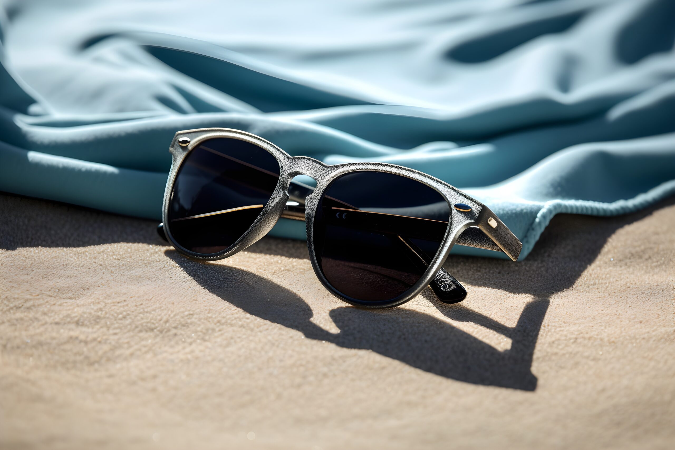 fotka slunečních brýlí na pláži